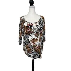 Try! This Knit Top Plus Size 1X Floral Blouse 3/4 Sleeves Pullover Muted Neutral